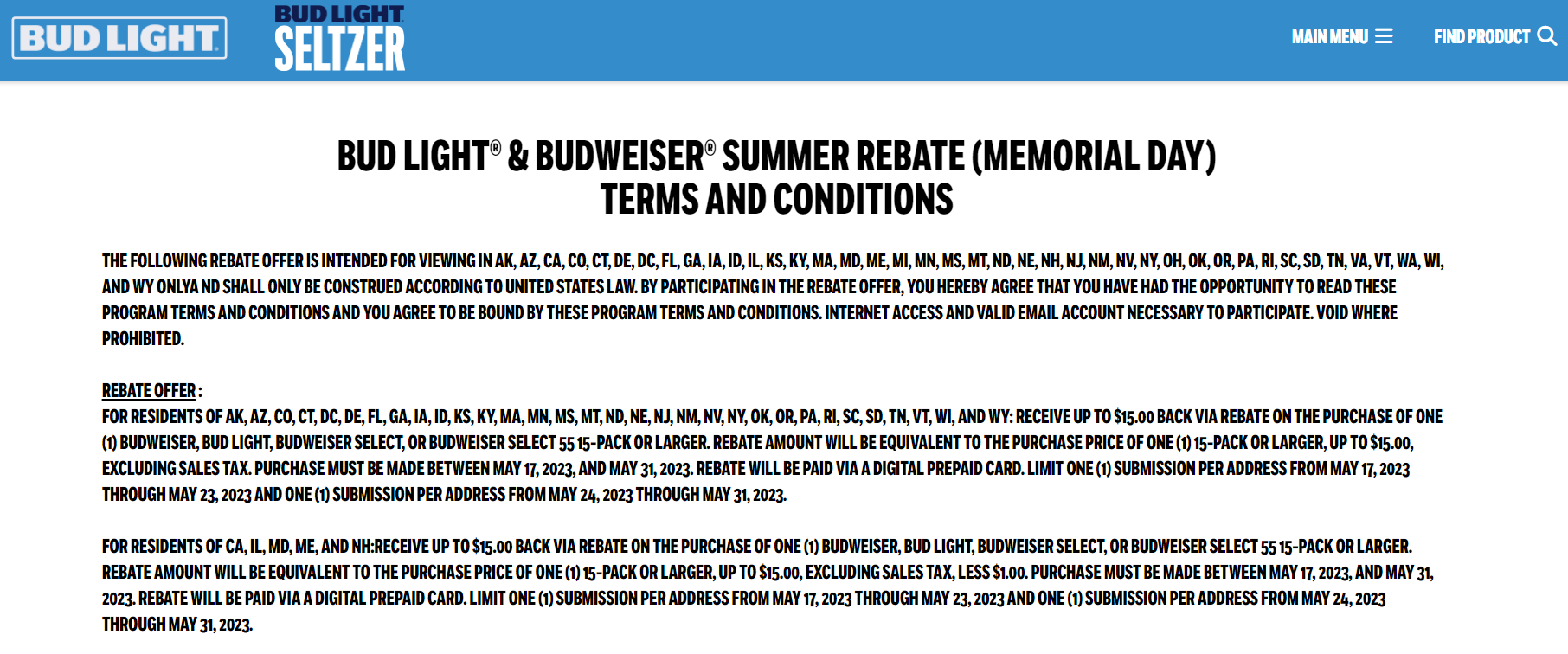 Bud Light Memorial Day Sales
