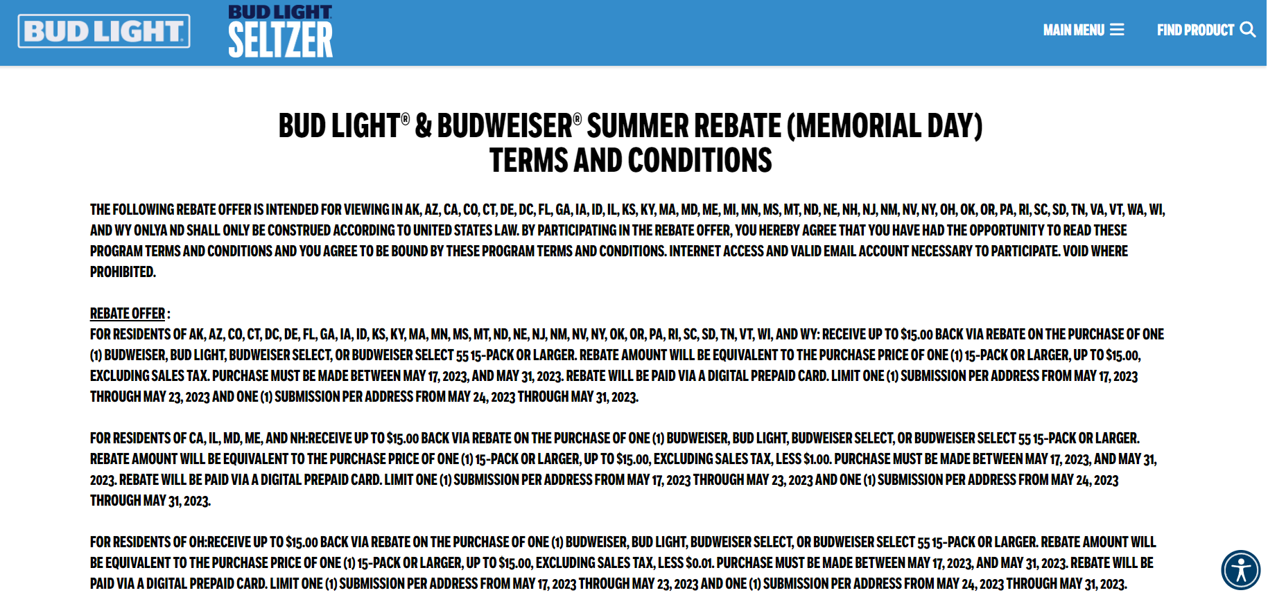 Bud Light Summer Rebate